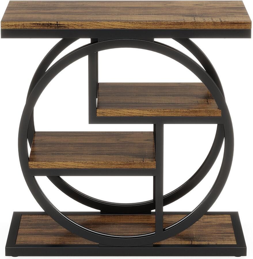 DMG Supply Houten bijzettafel – 4 lagen – Industrieel – Bruin & Zwart – 65 × 30 × 65 cm