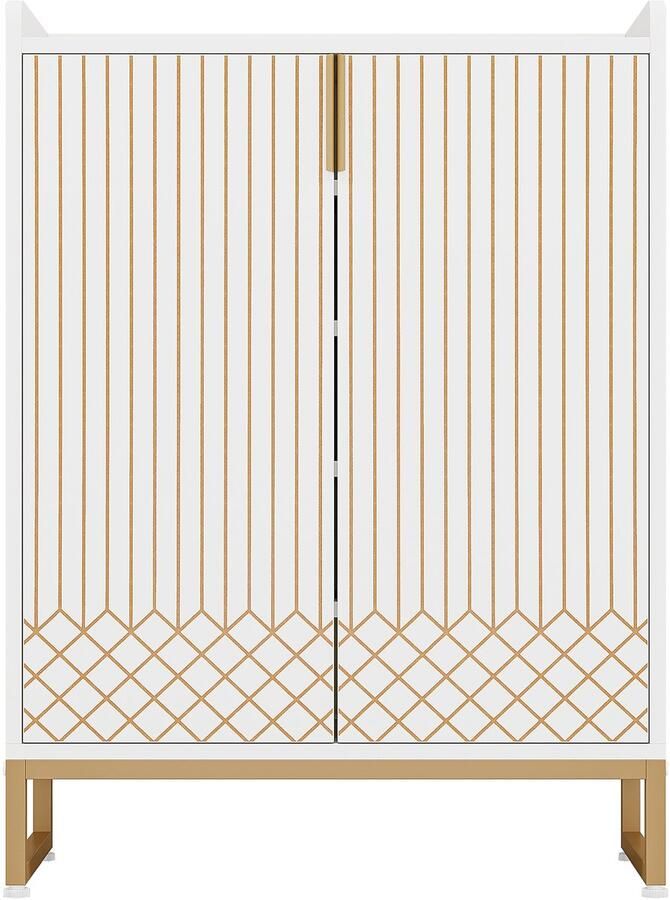 DMG Supply Moderne schoenenkast – 5-laags schoenenrek organizer met deuren – wit – 75 × 35 × 105 cm