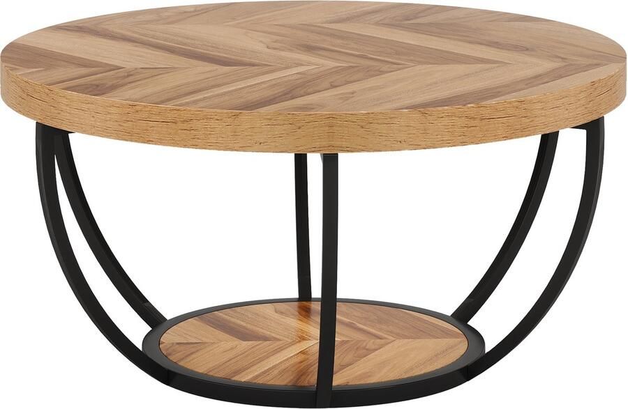 DMG Supply Ronde salontafel – 2 lagen – Houtlook blad & metalen frame – 80 cm