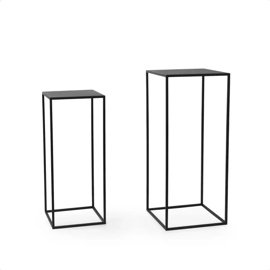 DMQ Tudor tafel set van 2 60 & 70 cm industriële zuil zwart metaal plantenstandaard