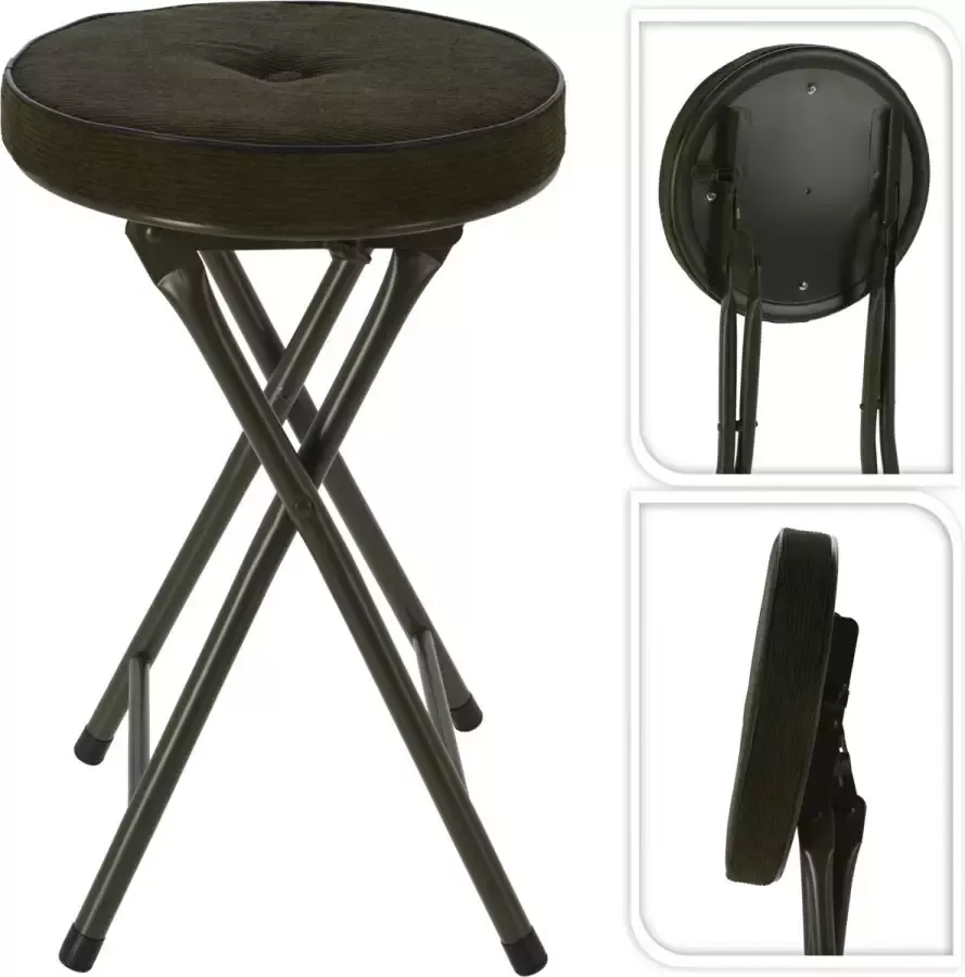 Home & Styling Bijzet krukje stoel Opvouwbaar donkergroen Ribcord D33 x H49 cm Krukjes - Foto 2