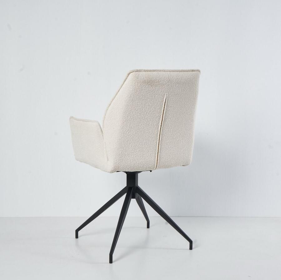 Dogs's Design Do's Design Eetkamerstoel Bella Bouclé Crème Wit – Draaibaar 360° – Met Armleuningen – Luxe Comfortabele Stoel – Designstoel voor Eetkamer Woonkamer of Kantoor