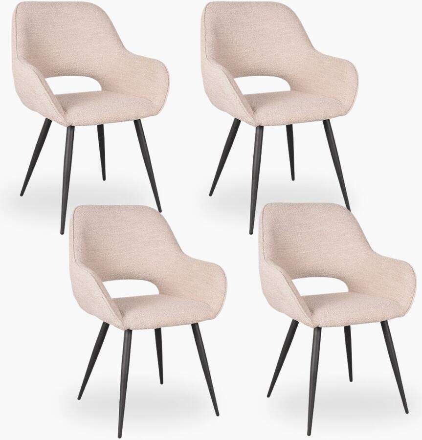 DOK 2 4x Eetkamerstoel Jenna Beige Boucle Set van 4 Beige Met Armleuning