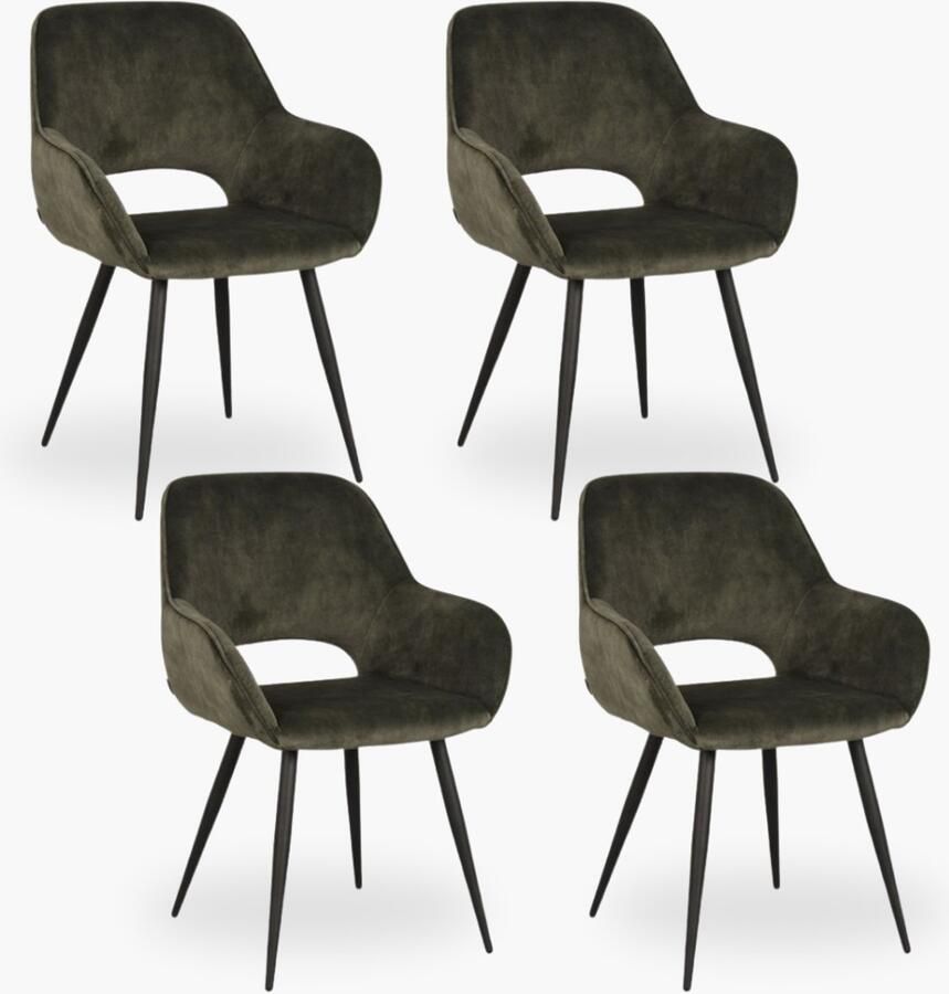 DOK 2 4x Eetkamerstoel Jenna Forest Velours Set van 4 Forest Met Armleuning