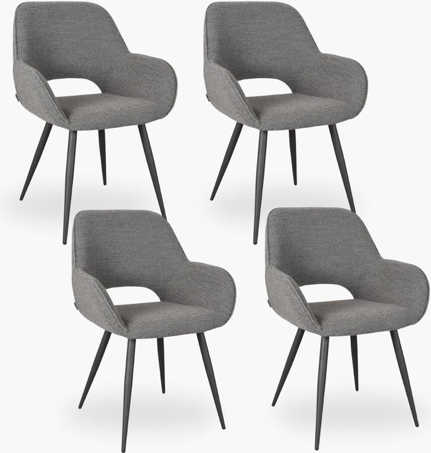 DOK 2 4x Eetkamerstoel Jenna Grijs Boucle Set van 4 Met Armleuning