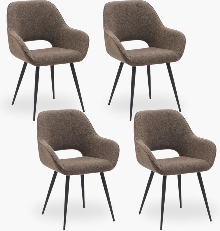 DOK 2 4x Eetkamerstoel Jenna Taupe Boucle Set van 4 Met Armleuning