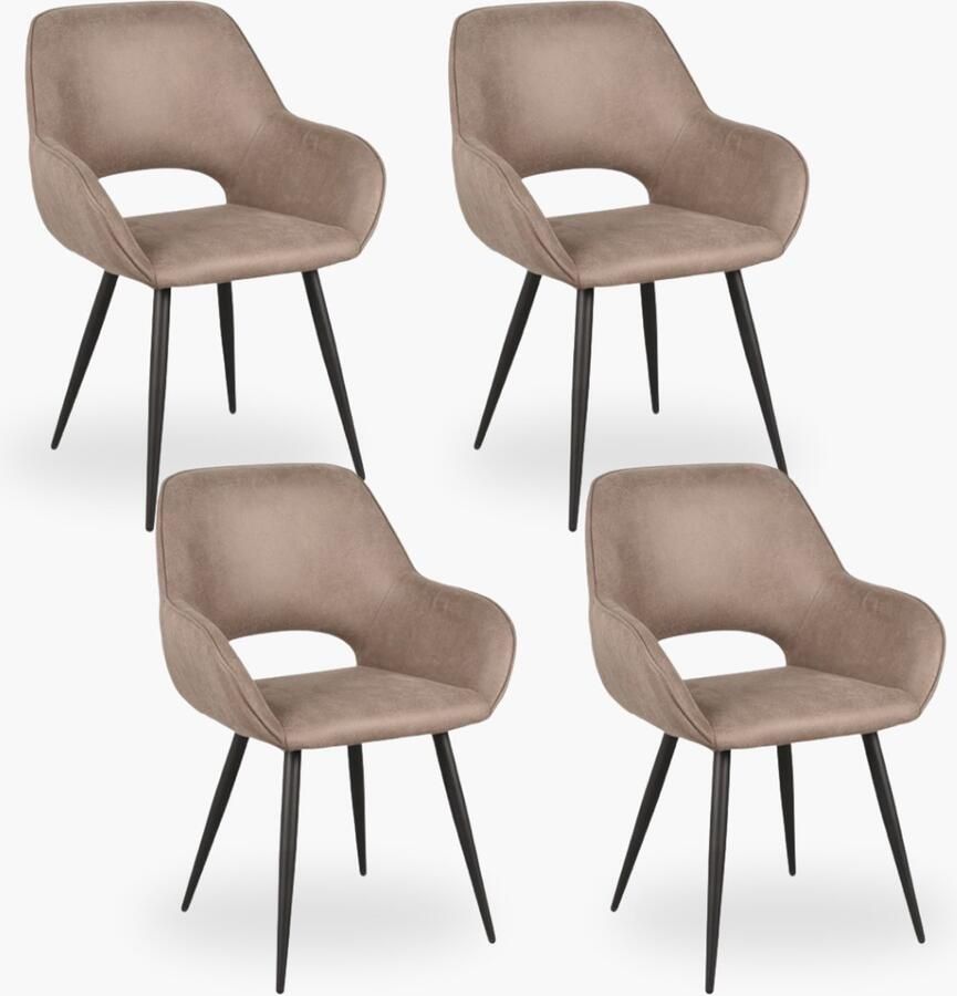 DOK 2 4x Eetkamerstoel Jenna Taupe Microvezel Set van 4 Taupe Met Armleuning