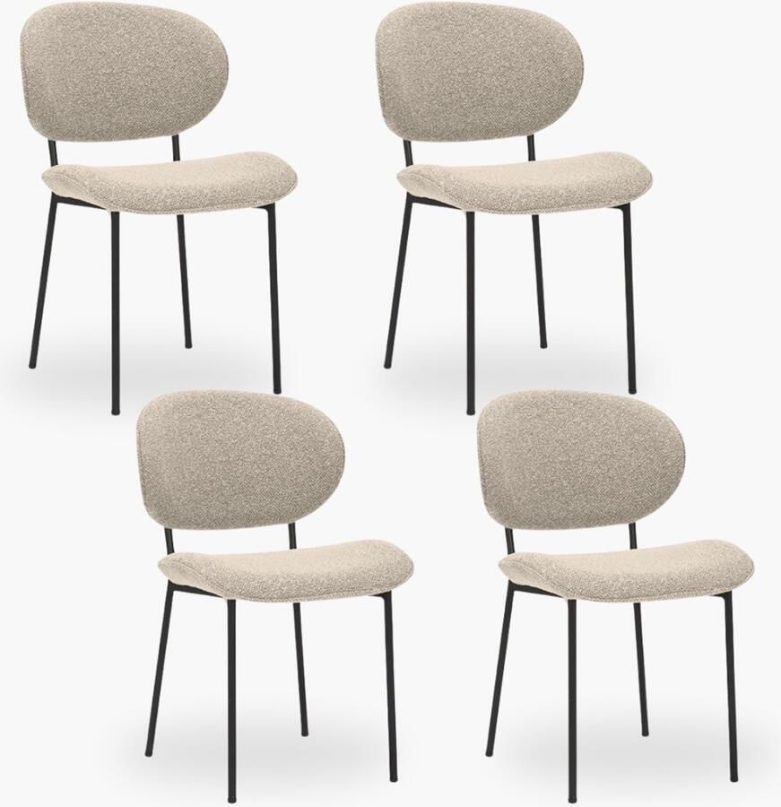 DOK 2 4x Eetkamerstoel Maud Beige Boucle Set van 4 Beige