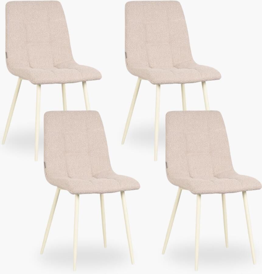 DOK 2 4x Eetkamerstoel Scandi Beige Boucle Set van 4 Beige