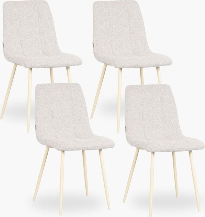 DOK 2 4x Eetkamerstoel Scandi Ivoor Boucle Set van 4 Ivory