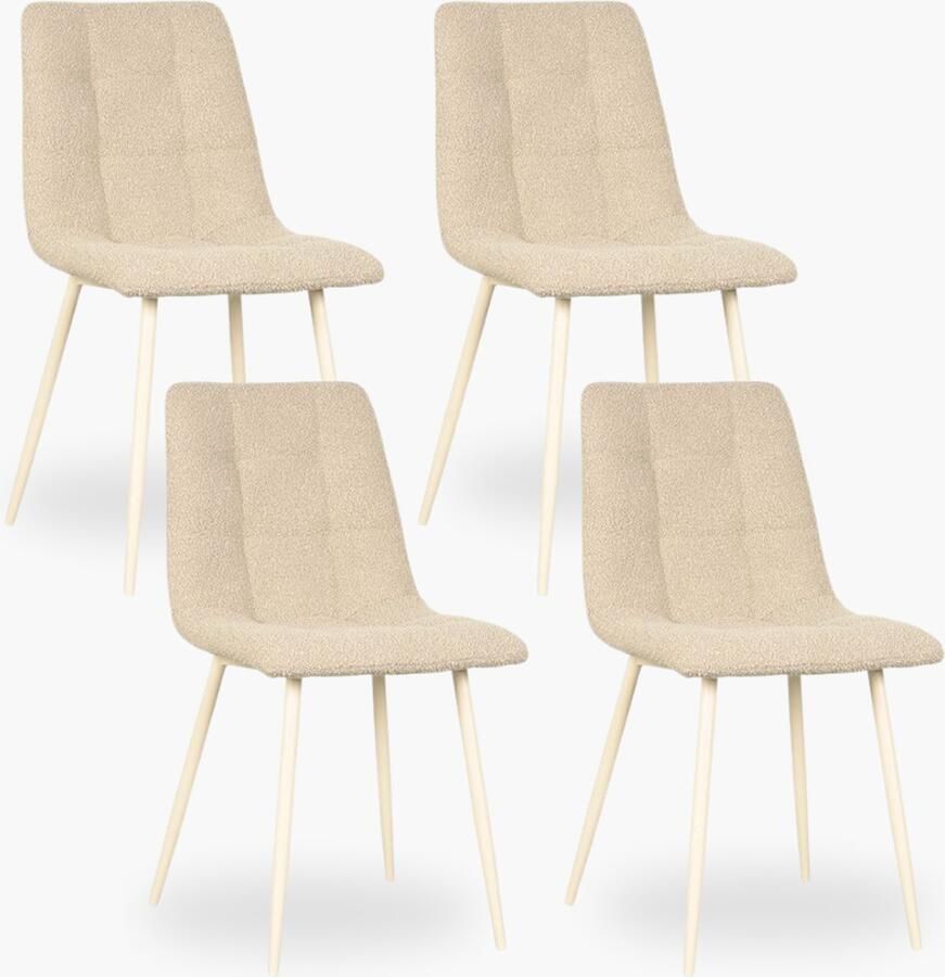DOK 2 4x Eetkamerstoel Scandi Zand Boucle Set van 4 Zand