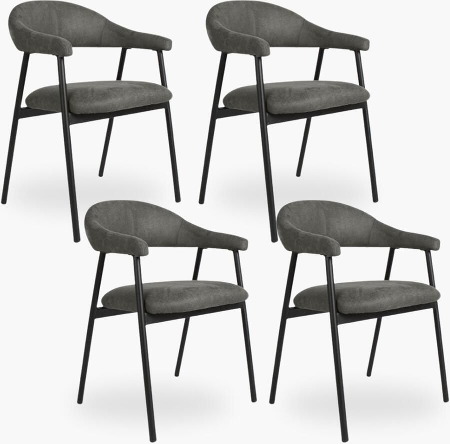 DOK 2 4x Eetkamerstoel Sterre Antraciet Microvezel Set van 4 Antraciet Met Armleuning