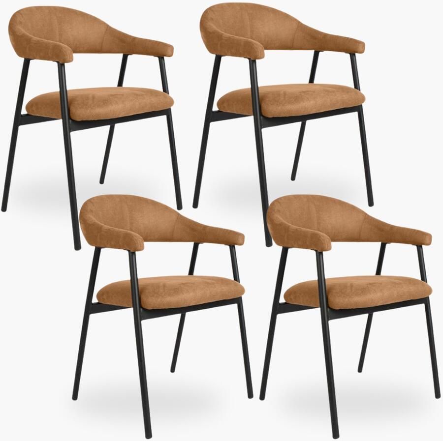 DOK 2 4x Eetkamerstoel Sterre Cognac Microvezel Set van 4 Cognac Met Armleuning
