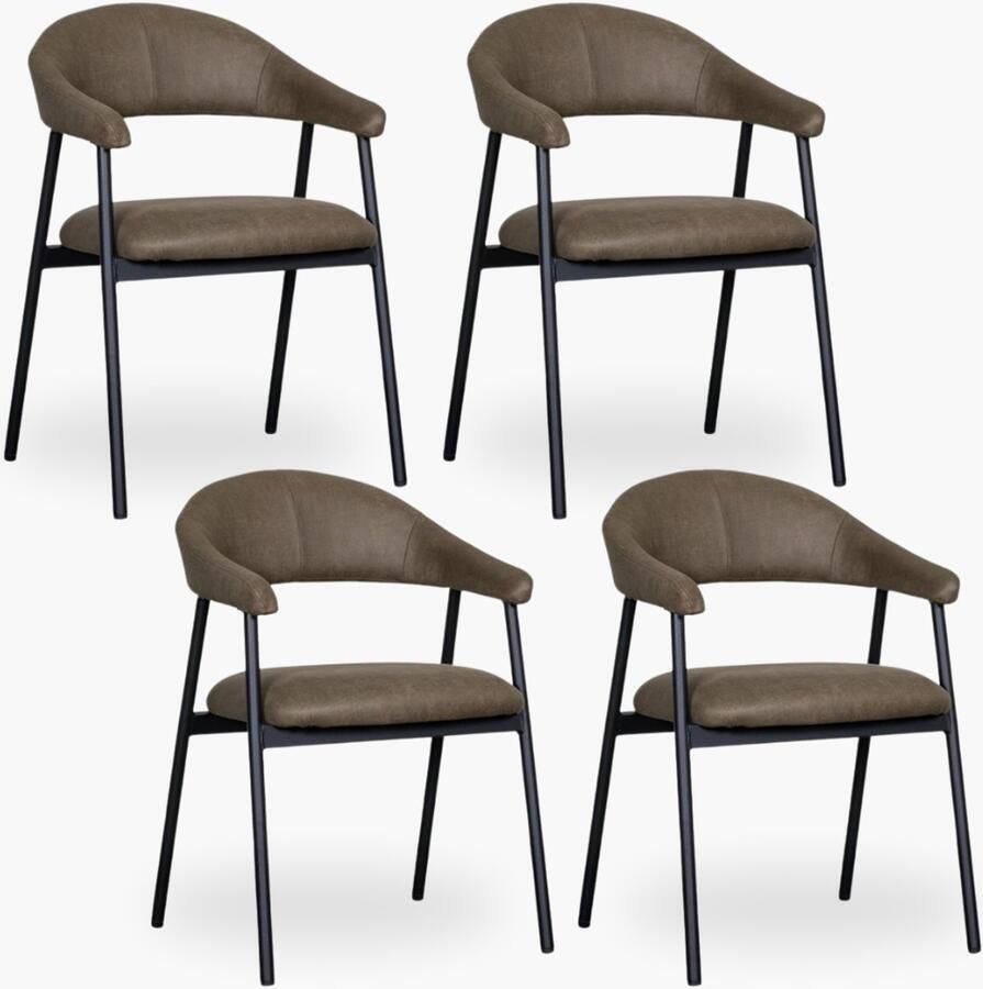 DOK 2 4x Eetkamerstoel Sterre Salie Microvezel Set van 4 Olijfgroen Met Armleuning