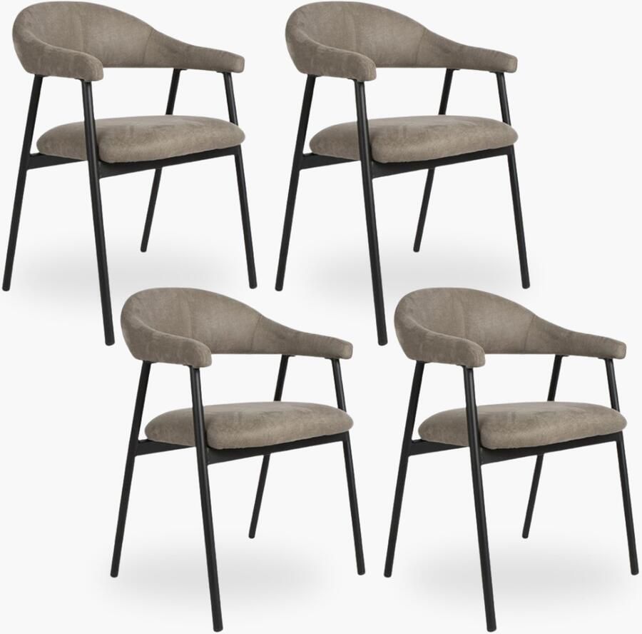 DOK 2 4x Eetkamerstoel Sterre Taupe Microvezel Set van 4 Taupe Met Armleuning