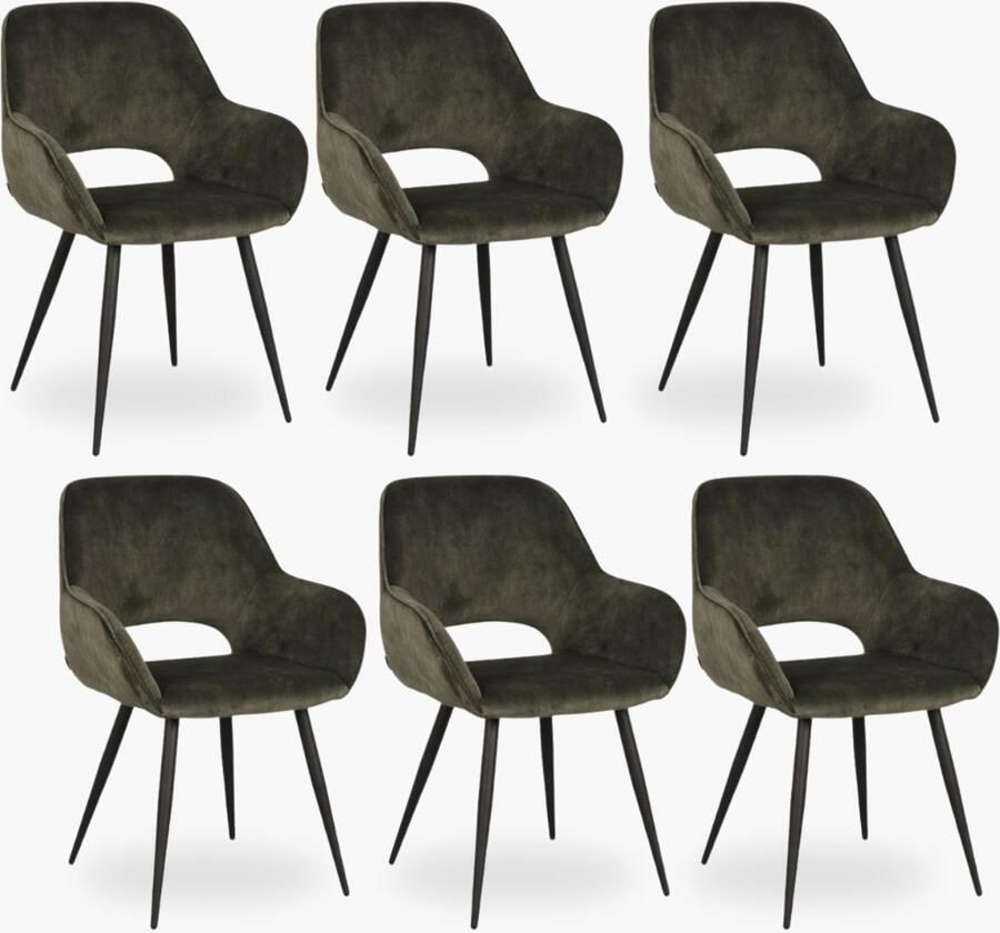 DOK 2 6x Eetkamerstoel Jenna Forest Velours Set van 6 Forest Met Armleuning