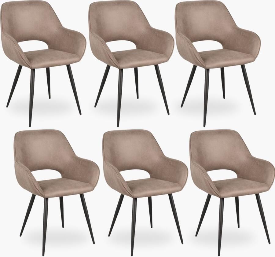 DOK 2 6x Eetkamerstoel Jenna Taupe Microvezel Set van 6 Taupe Met Armleuning