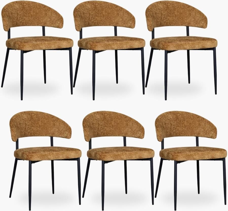 DOK 2 6x Eetkamerstoel Noa Goud Velvet Set van 6 Oker