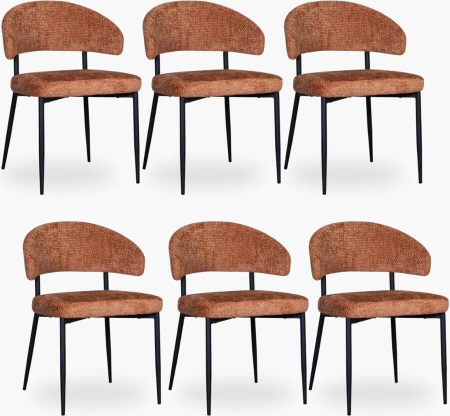 DOK 2 6x Eetkamerstoel Noa Koper Velvet Set van 6 Koper