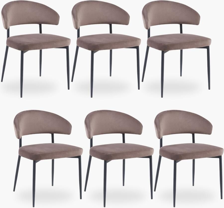 DOK 2 6x Eetkamerstoel Noa Taupe Velours Set van 6 Taupe