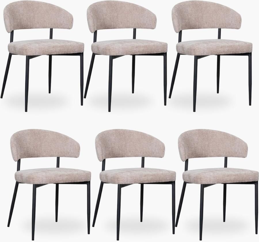 DOK 2 6x Eetkamerstoel Noa Taupe Velvet Set van 6 Taupe