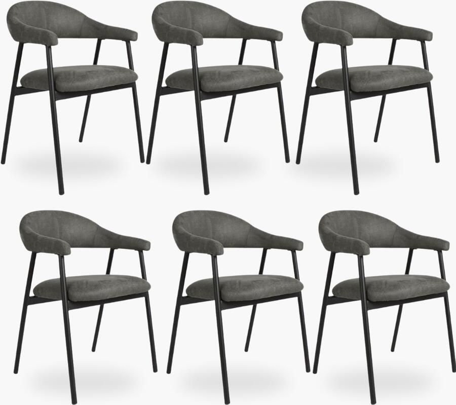 DOK 2 6x Eetkamerstoel Sterre Antraciet Microvezel Set van 6 Antraciet Met Armleuning