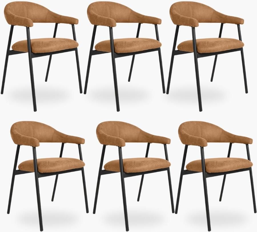 DOK 2 6x Eetkamerstoel Sterre Cognac Microvezel Set van 6 Cognac Met Armleuning
