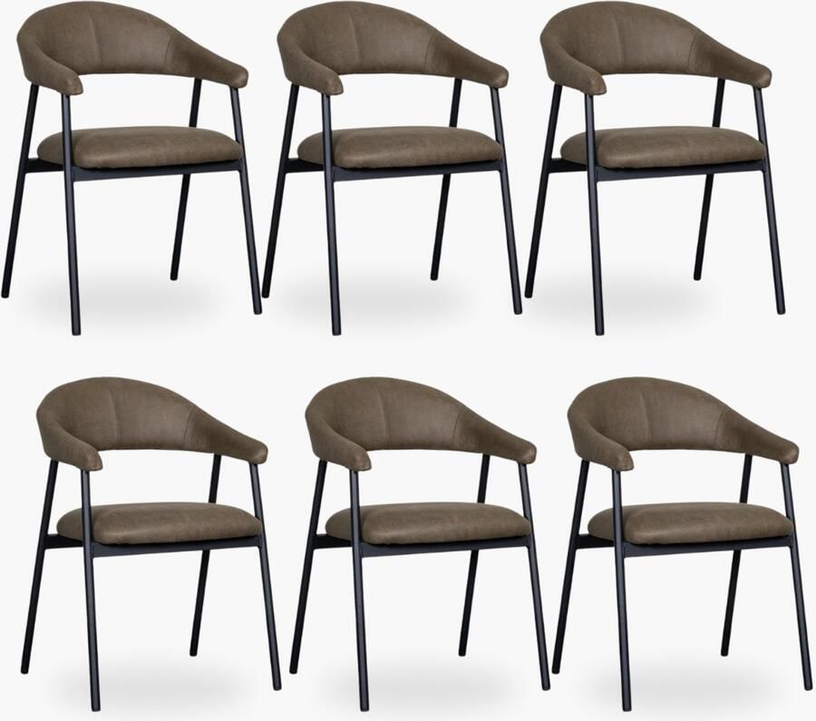 DOK 2 6x Eetkamerstoel Sterre Salie Microvezel Set van 6 Olijfgroen Met Armleuning