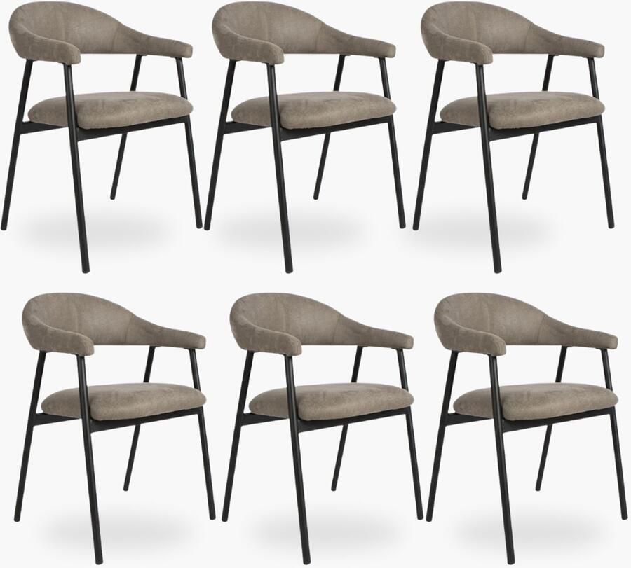 DOK 2 6x Eetkamerstoel Sterre Taupe Microvezel Set van 6 Taupe Met Armleuning