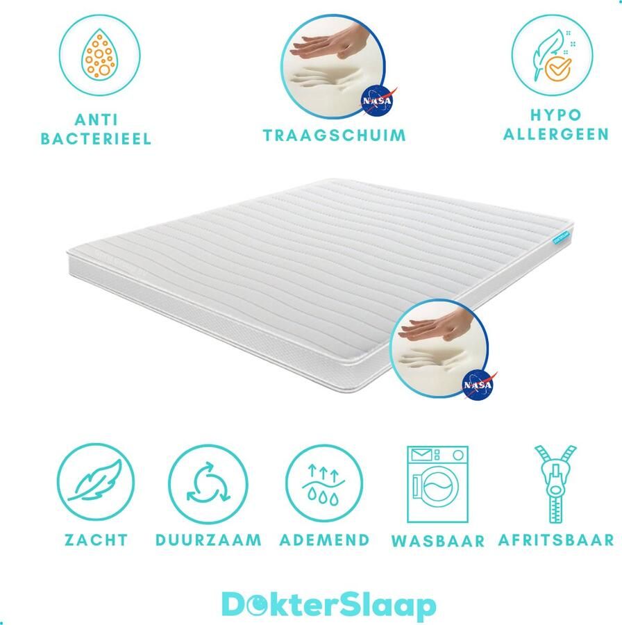Dokterslaap© Dokterslaap 3D Air Hotel XL – 180x200 – Traagschuim 12cm dik Afritsbaar Wasbaar Tijk Topdekmatras Matras topper Anti-allergisch Topper Topmatras – Hotel kwaliteit
