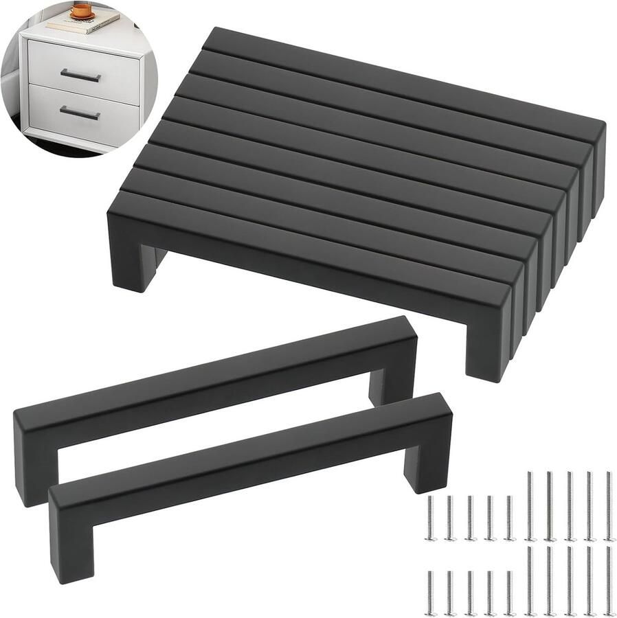 Dolaso 10 stuks meubelhandvat Zwart 128mm gap Keukenhandel Roestvrij staal Ladehandel met veertig schroeven Stijlvolle vierkante handvat uit roestvrij staal Geschikt voor keukenladen Kasten