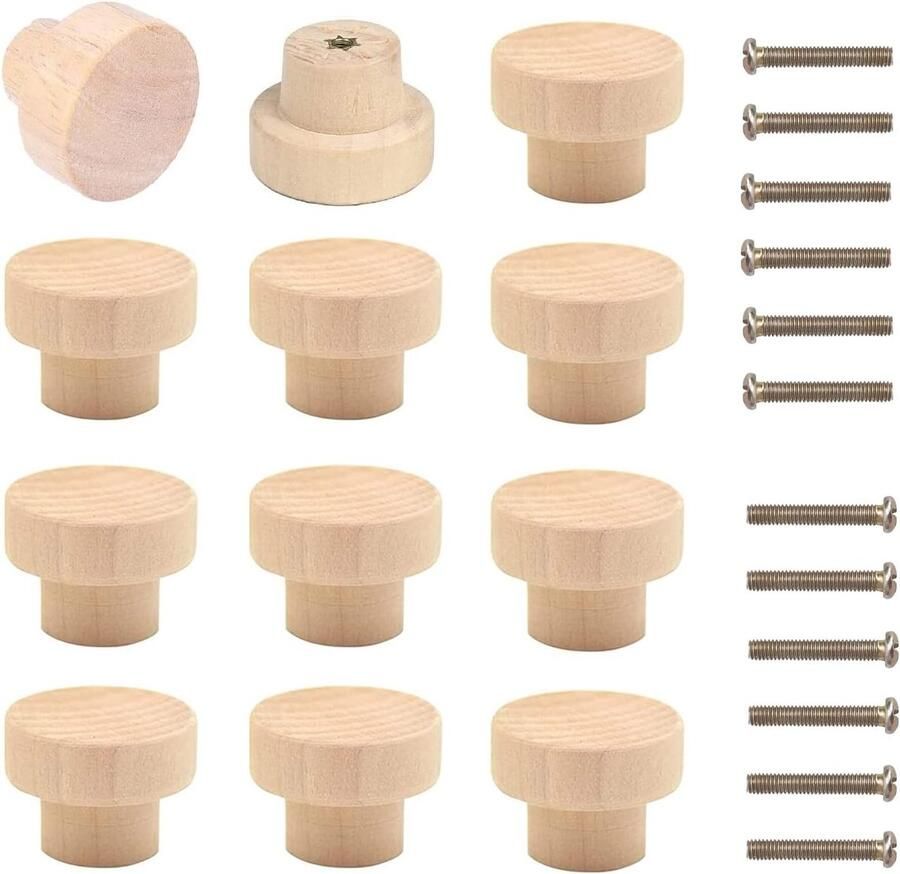 Dolaso 12 stuks ronde meubelknoppen houten 35mm houten lade handvat meubelknoppen voor kasten laden kasten knoppen kasten houten lade meubels