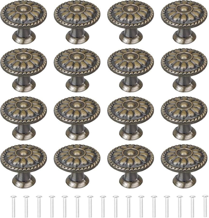 Dolaso 16 stuks set bronzen ronde lade handvat 30mm vintage kast handvat Antieke ronde-single-hole aluminium profiel kast handvat met schroef