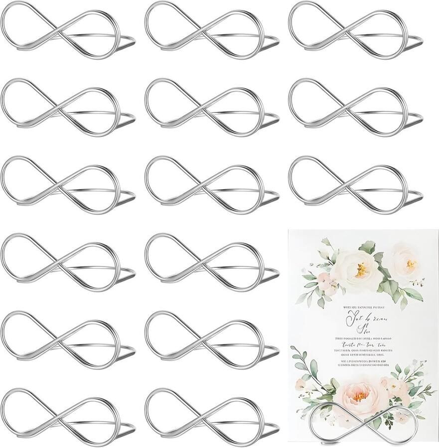 Dolaso 16 tafel kaarten bruiloft zilveren metaal menu kaart houder tafel kaart houder tafel kaart klem bruiloft feest tafel kaart decoratie foto show