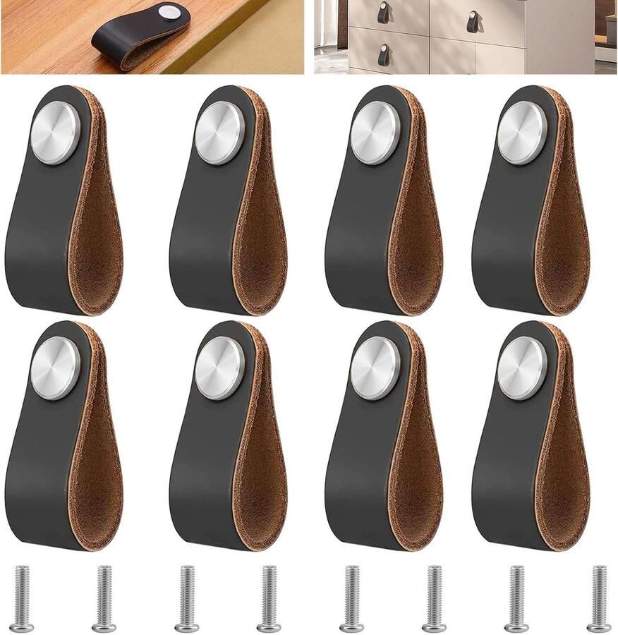 Dolaso 8 Lederen meubelhandvat-zwarte kast deurhand met schroef-lederen handvat-keuken-trekken handvat