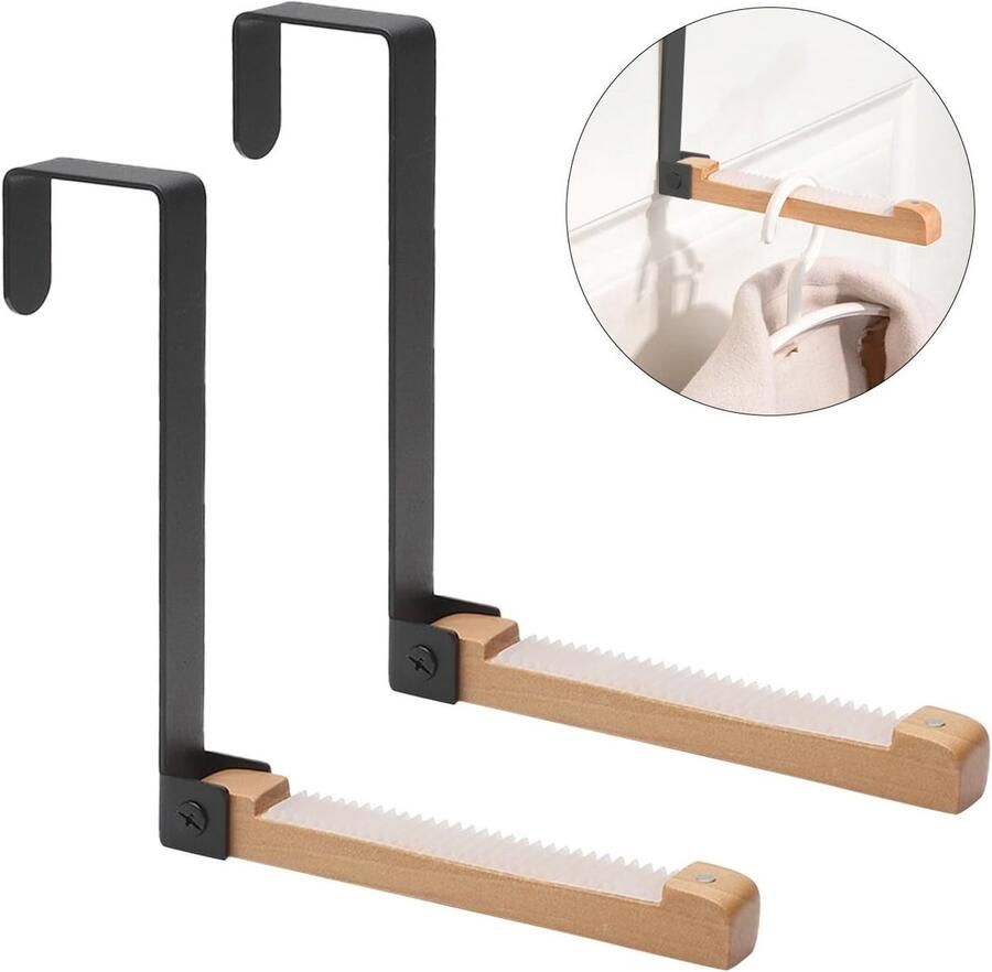 Dolaso Deurkapstok deurhaken kledinghaken zonder boren 2 stuks klaphaken deurhanger opvouwbare deurhaak binnenkant zwart metaal en hout voor 4 5 cm deursponning tas kleding handdoeken
