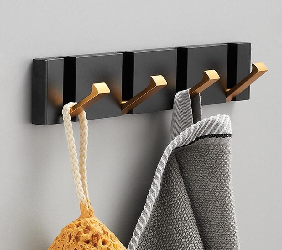 Dolaso Luxe Haakjes Badkamer Inklapbaar Handdoek Kleding Hanger Hangers Wandkapstok Kapstok Haken Zwart Goud