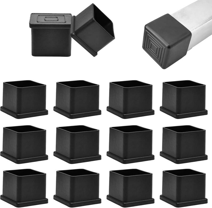 Dolaso Vierkante stoel benen vloerbeschermer-zwarte rubberen stoel benen hoed-anti-glijdende terrasmeubels voetboek-PVC stoel voetboek voor hardhouten vloere- tafels en terrasmeubels-12 stuks