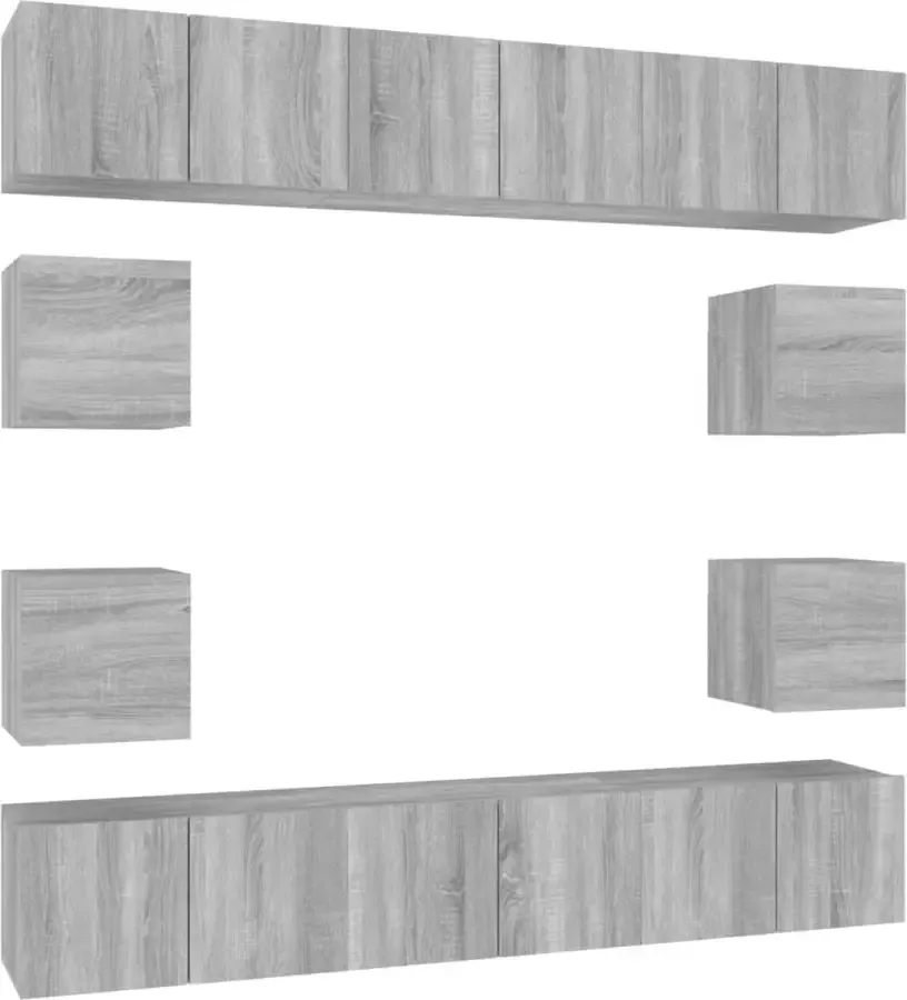 Dolce Vita La 10-delige Tv-kast Mediameubel Tv-standaard Tv-tafel Televisiemeubel Tv-opbergkastset bewerkt hout bruineikenkleurig