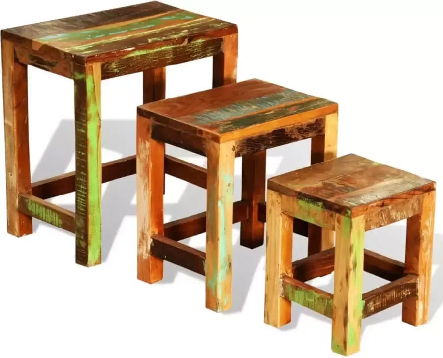 Dolce Vita La 3-delige Tafeltje Bijzettafel Accenttafel Multifunctionele tafel- Salontafeltjesset vintage stijl gerecycled hout
