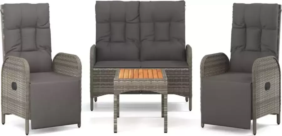 Dolce Vita La 4-delige Tuinmeubelset Terrasset Tuinset met stoelen en tafel Outdoor meubelset met kussens poly rattan grijs
