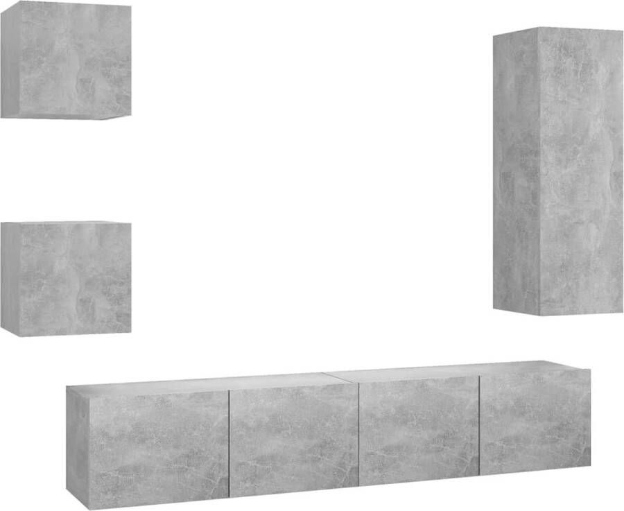 Dolce Vita La 5-delige Tv-kast Mediameubel Tv-standaard Tv-tafel Televisiemeubel Tv-opbergkastset spaanplaat betongrijs