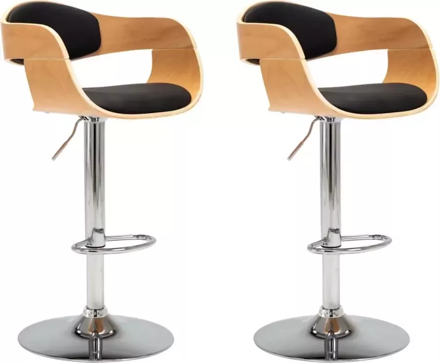 Dolce Vita La Barstoelen 2 st gebogen hout en kunstleer zwart