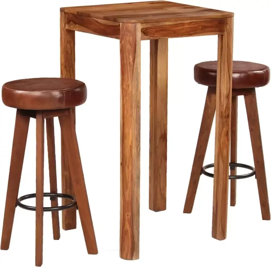 Dolce Vita La Bartafel met stoelen Barmeubelset Barhoek set Hoge tafel met krukken Bistro set met tafel en stoelen 3-delig massief sheeshamhout en echt leer - Foto 2