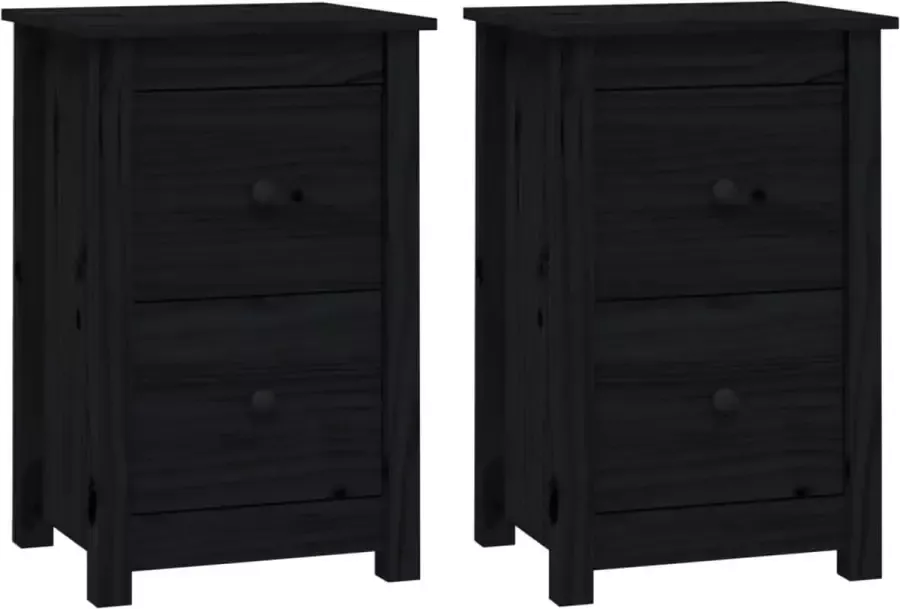 Dolce Vita La Bedkastjes Nachttafeltjes Nachtkasten Slaapkamerkastjes Bedzijtafels 2 st 40x35x61 5 cm massief grenenhout zwart