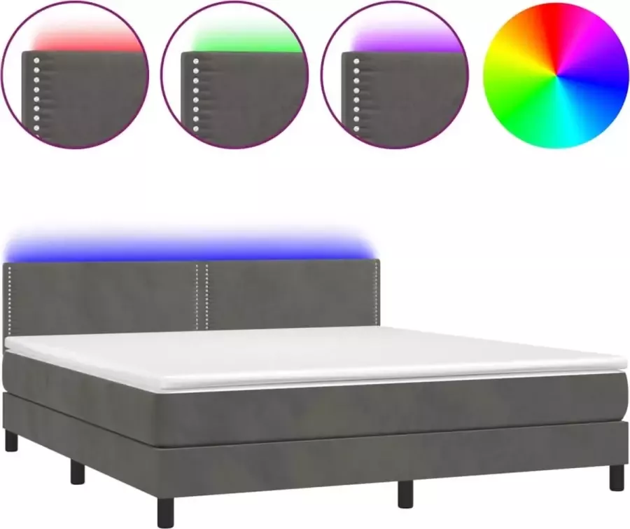 Dolce Vita La Boxspring met matras en LED fluweel donkergrijs 180x200 cm