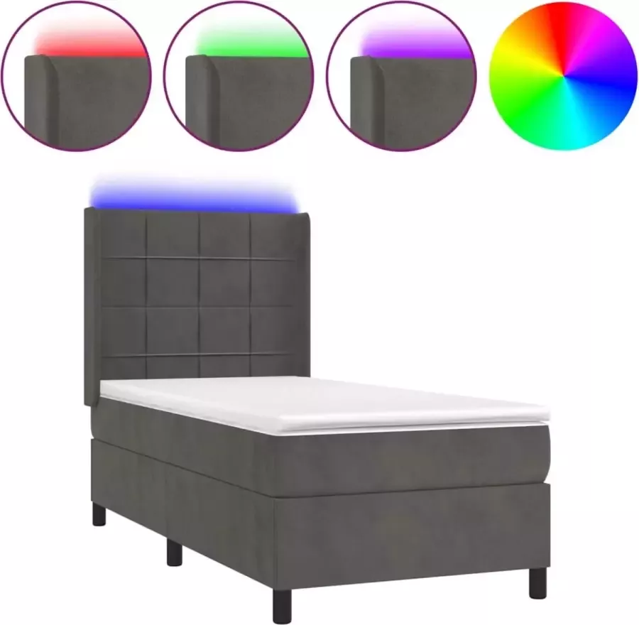 Dolce Vita La Boxspring met matras en LED fluweel donkergrijs 80x200 cm