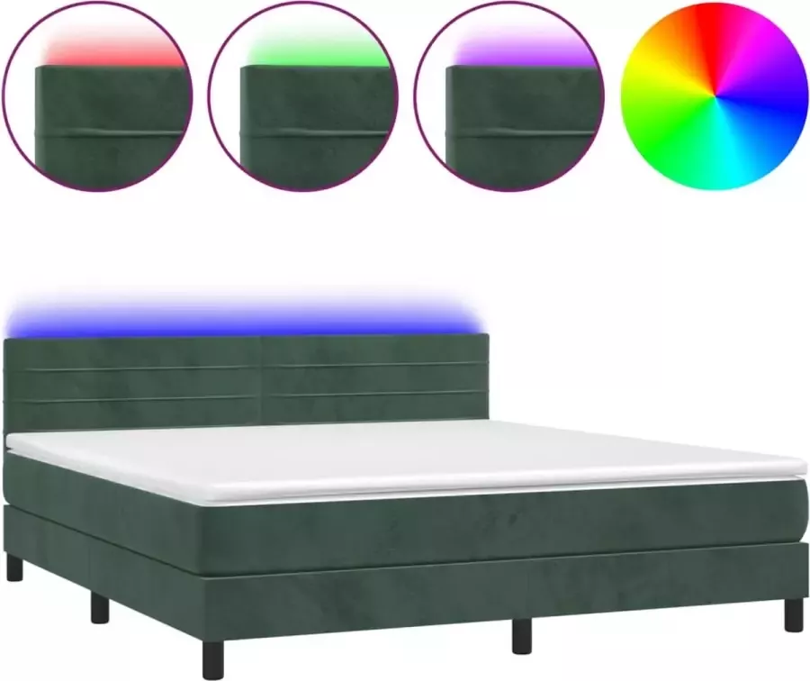 Dolce Vita La Boxspring met matras en LED fluweel donkergroen 160x200 cm