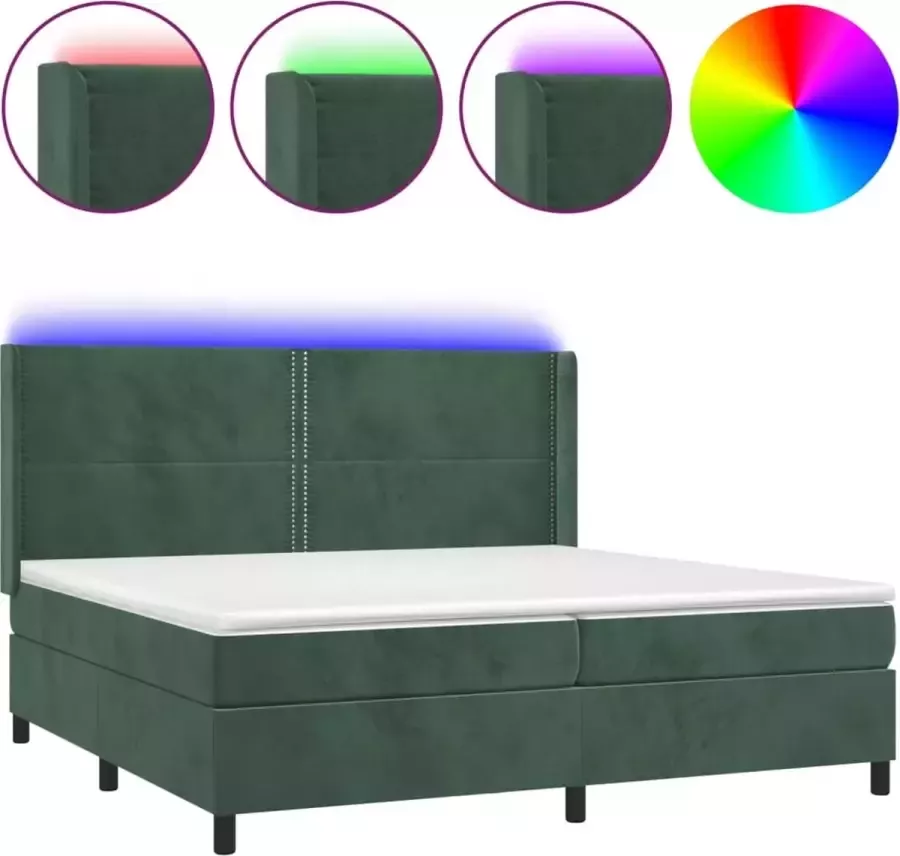 Dolce Vita La Boxspring met matras en LED fluweel donkergroen 200x200 cm
