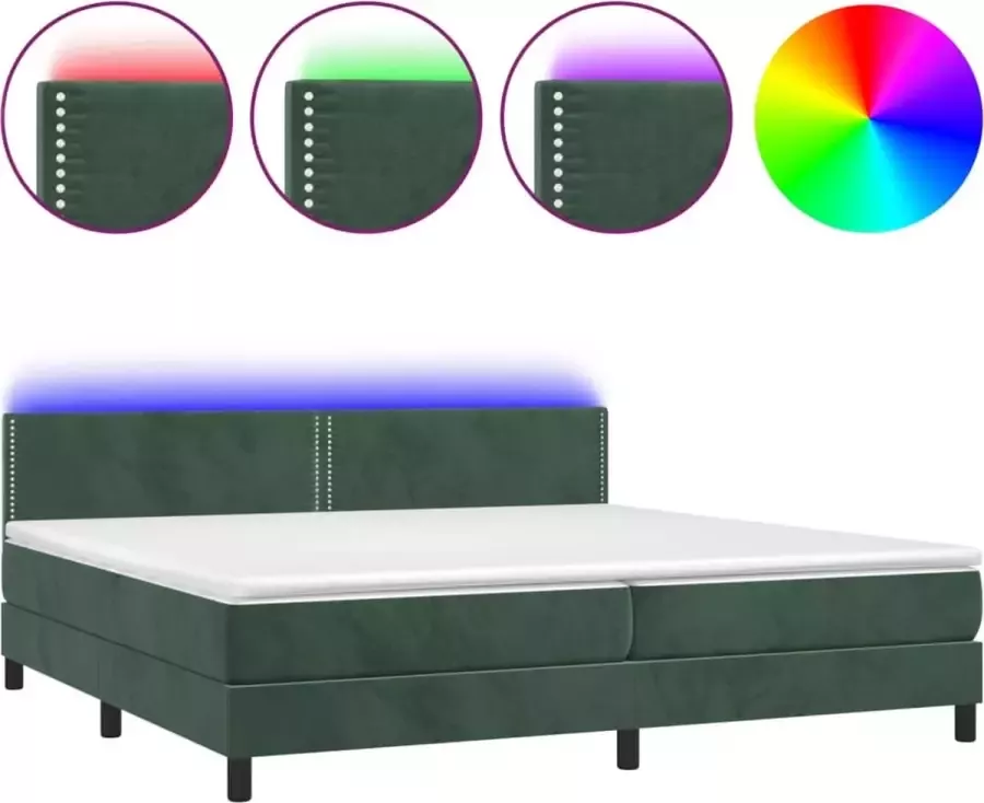 Dolce Vita La Boxspring met matras en LED fluweel donkergroen 200x200 cm